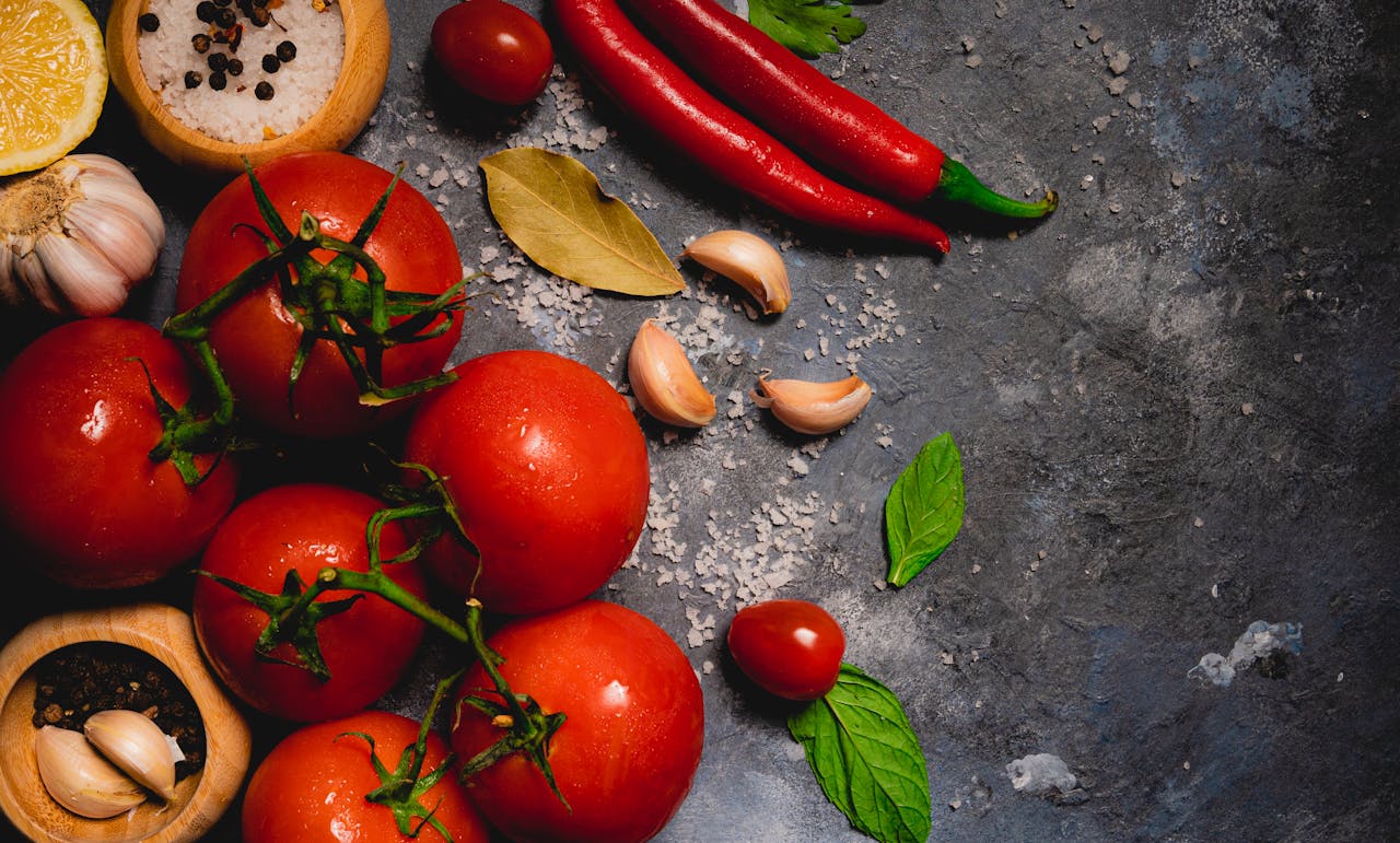 Top View of Fresh Vegetables on Black Background